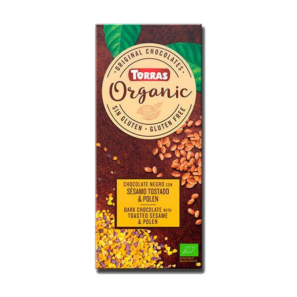 Chocolate Orgánico Negro con Sésamo y Polen en 100g hecho por Torras - Tabletas de Chocolate