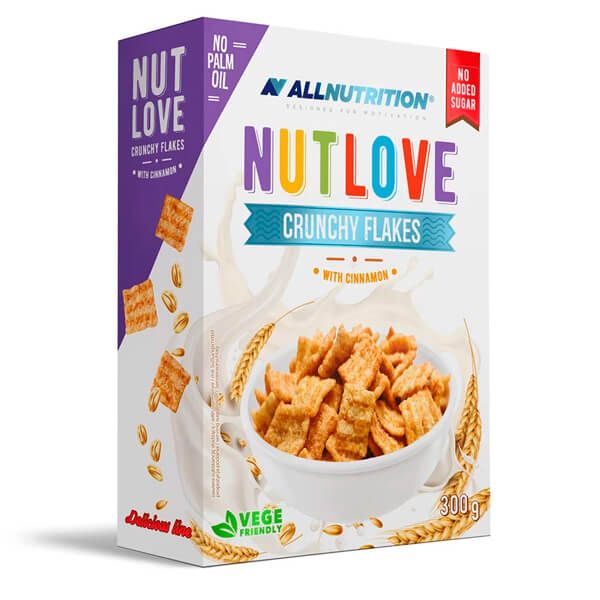 Nutlove crunchy flakes with cinnamon pacote de 300g do fabricante AllNutrition na seção de cereais e flocos